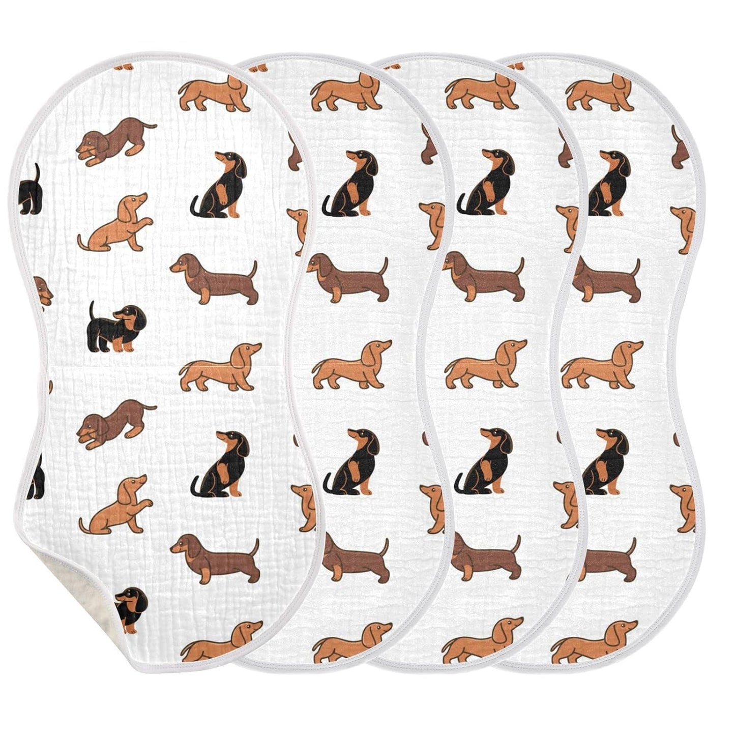 Muslin Baby Burp Cloths Set of 2, Soft Absorbent Cute Dogs Dachshunds Muslin Washcloths, Bibs, Face Towel for Newborn Boys Girls, 22 x 11 Inch