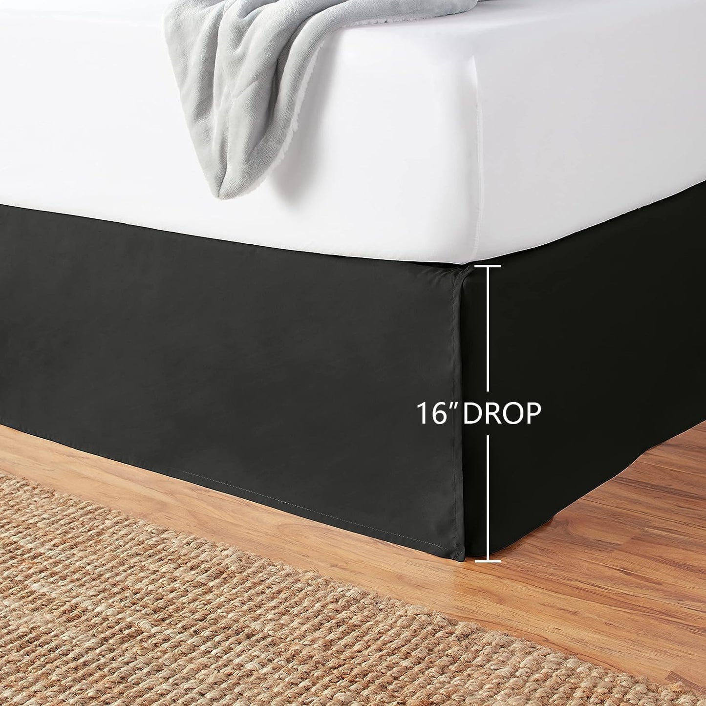 Amazon Basics Lightweight Pleated Bed Skirt, Full, Black, Solid