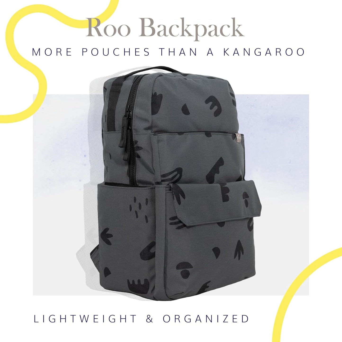 RED ROVR Roo Lightweight 1 LB Diaper Bag Backpack | 11 organizational pockets| Durable & Water-Resistant (Charcoal Doodle)
