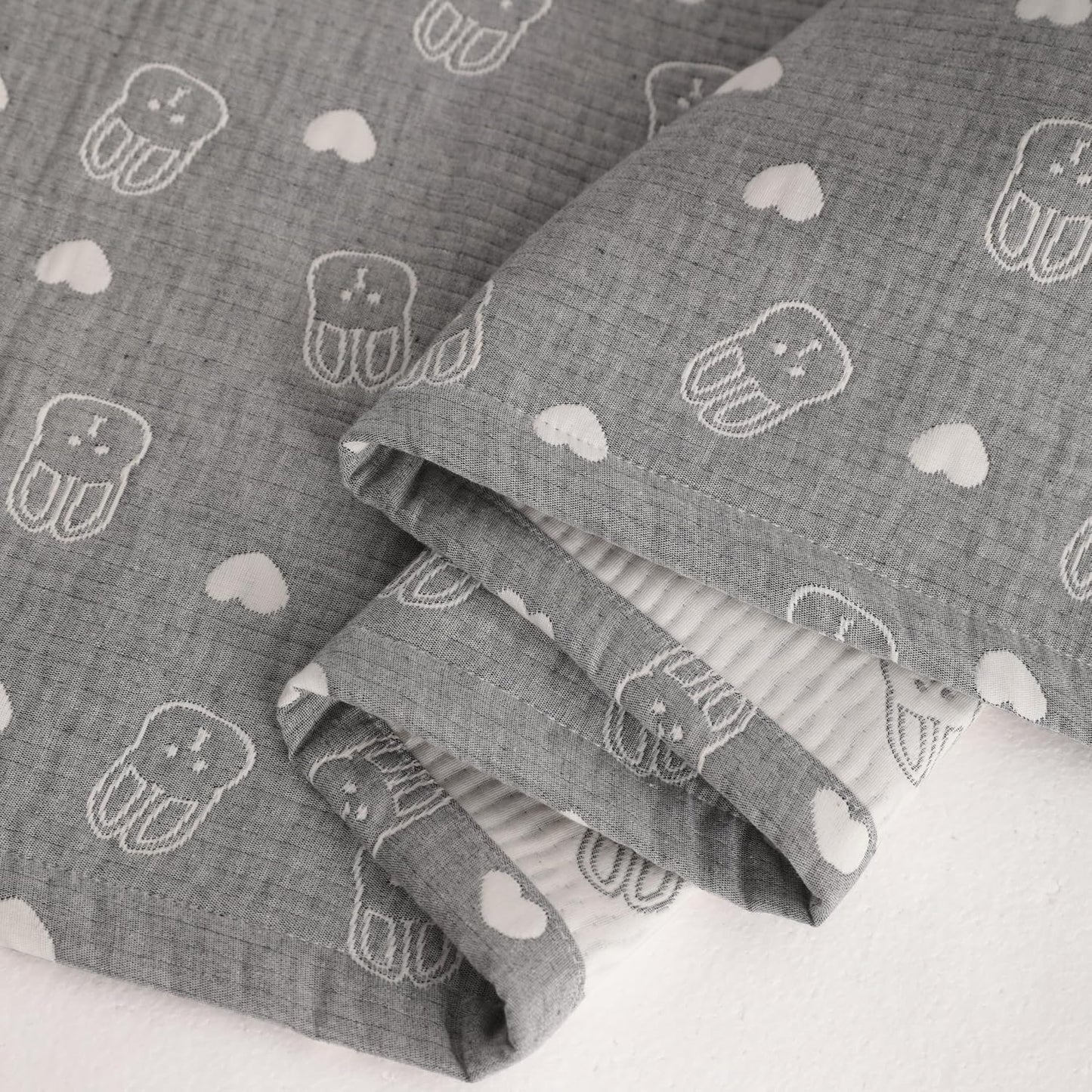 NTBAY 3 Layer Oversized Muslin Cotton Toddler Blanket, Jacquard Reversible Nursery Bed Blanket, Super Soft and Thermal for All Seasons, Baby Gift, 45"x60", Dark Grey Rabbit