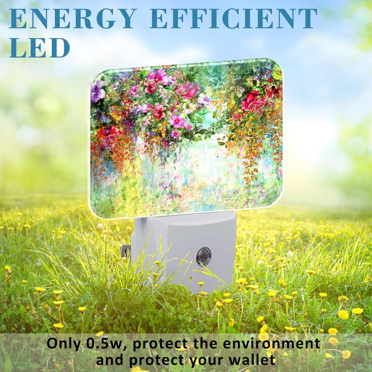 Abstract Watercolor Flowers Night Light Flowers Oli Painting Nightlight Plug into Wall with Dusk to Dawn Sensor for Kid Girls Boys Women Men Room, Hallway, Kitchen, Bathroom, Stairs Decor