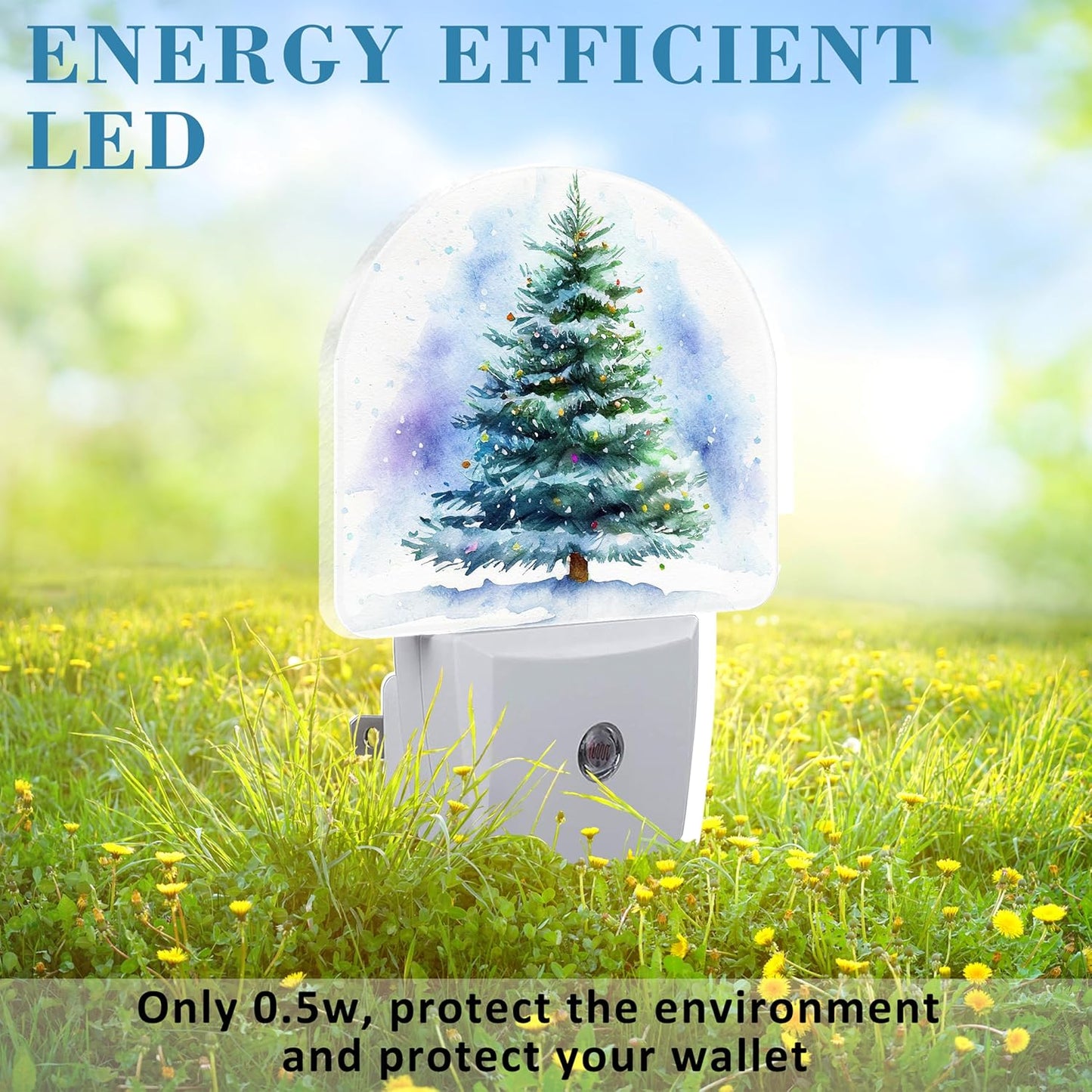Watercolor Christmas Tree Night Light for Kids, LED Night Light Plug into Wall with Dusk to Dawn Sensor for Girls Boys Women Men Room Decor, Hallway, Kitchen, Bathroom, Nursery, Stairs