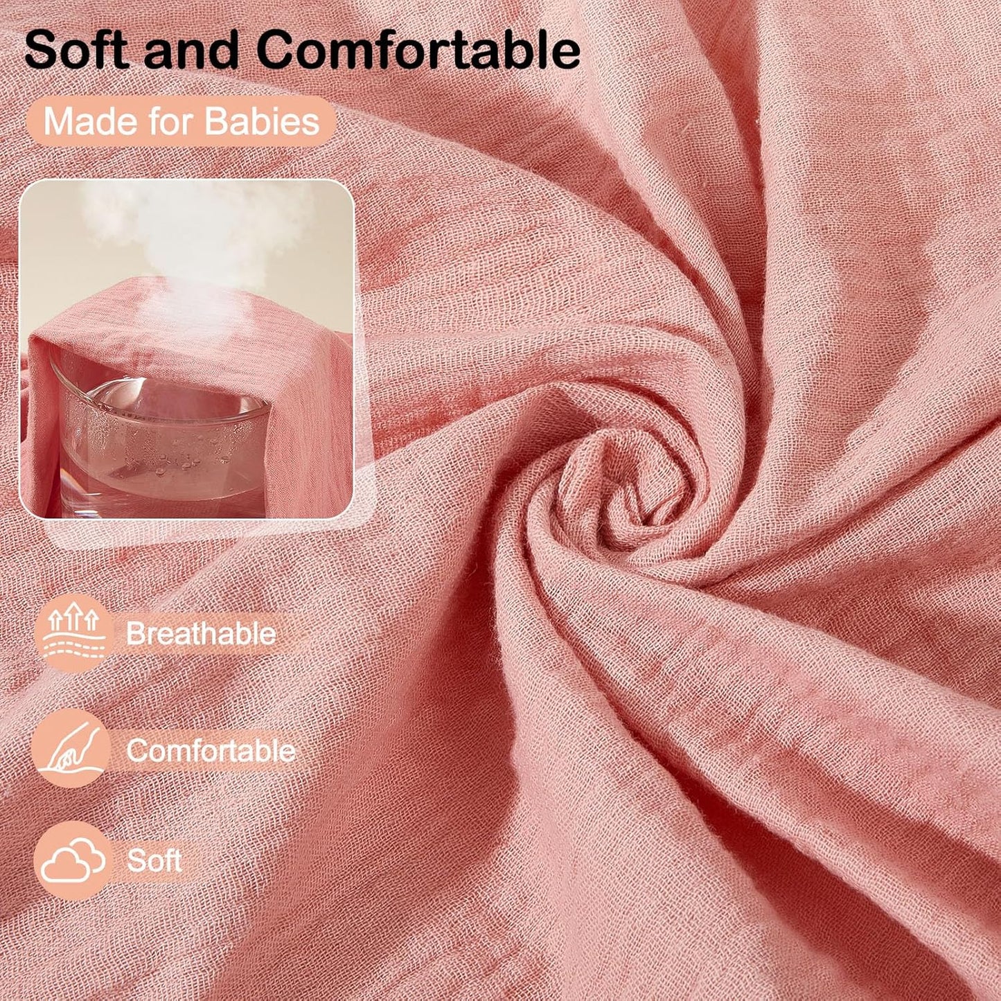Baby Bassinet Sheets TPU Waterproof 2 Pack Soft Muslin Bedside Bassinet Mattress Sheets with Bottom Elastic Band for Baby Boy Girls Unisex Fit Hourglass Oval and Rectangle, Pink Beige
