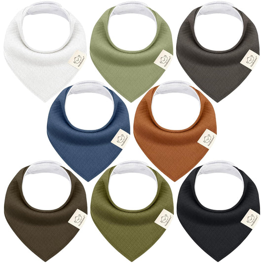 KeaBabies 8-Pack Bandana Bibs for Baby Girls, Boys - Organic Cotton Baby Bibs for Drooling & Teething Newborn, Toddler, Infant 0-36 months, Extra Soft, Absorbent Cloth with Snaps (Basic/Quin)