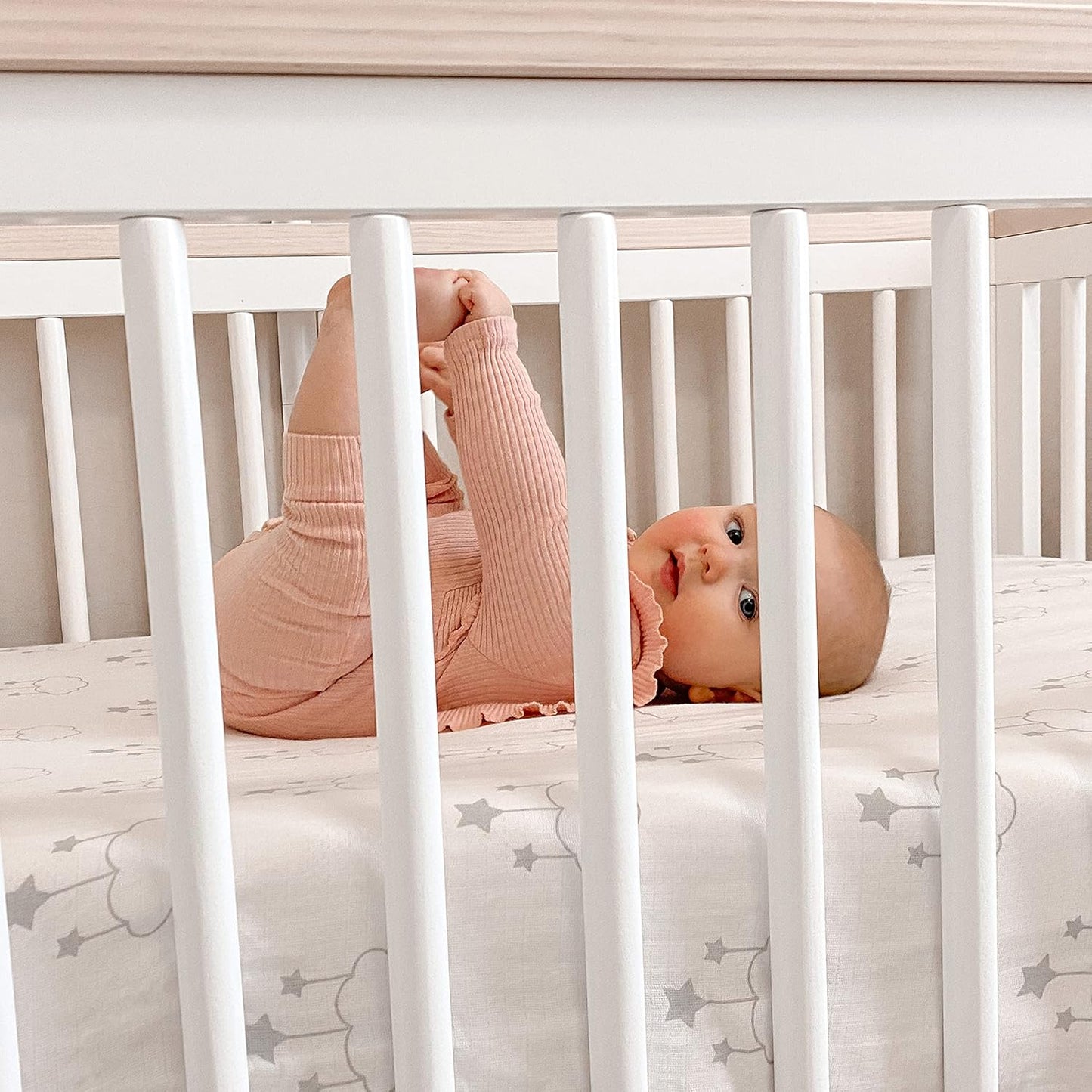 Newton Baby Fitted Single Layer Crib Sheet (2-Pack) - Ultra Breathable and Soft, Organic Cotton, Fits All Standard Cribs, Wishing on a Star White
