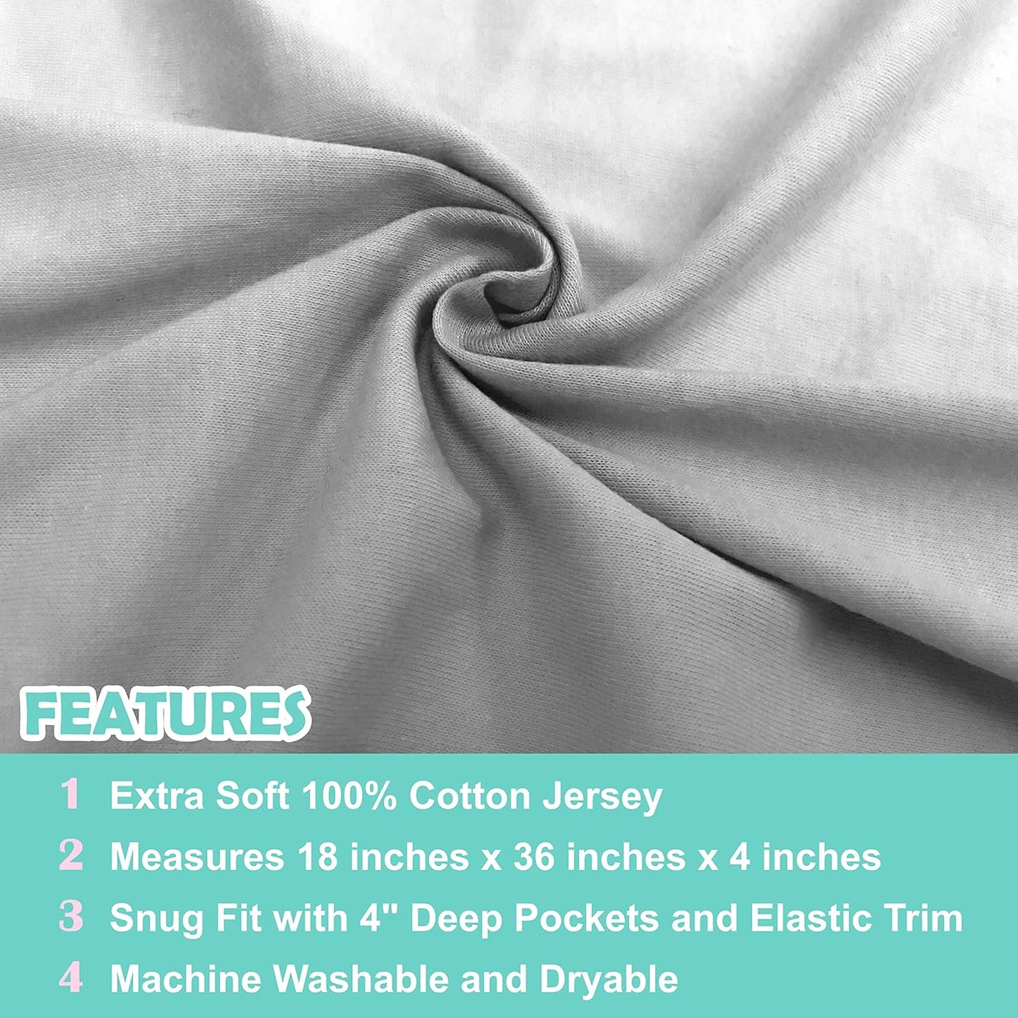 American Baby Company 100% Natural Cotton Fitted Cradle/Bassinet Sheet 36" x 18" - Soft, Breathable & Hypoallergenic Bed Sheet, Gray, Neutral for Boys & Girls