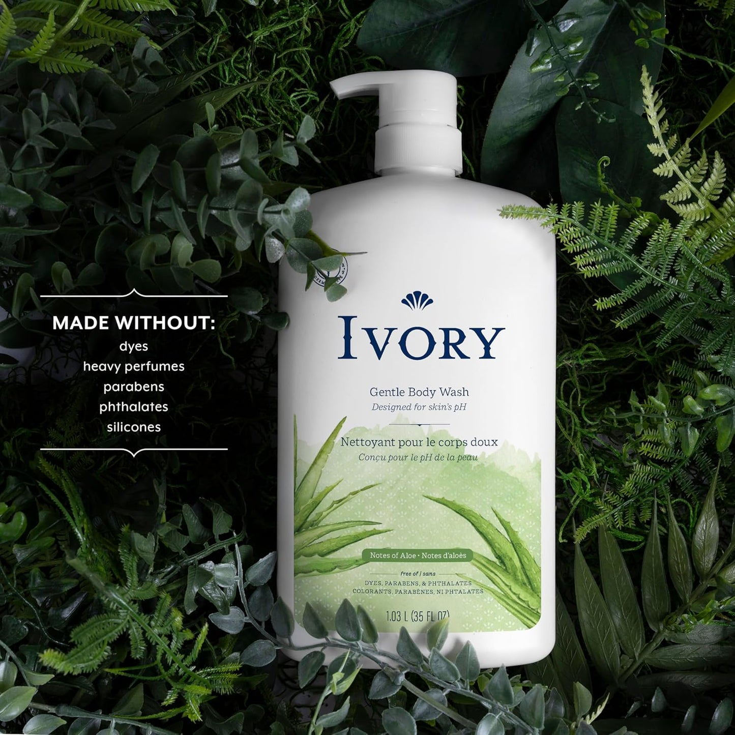 Ivory Gentle Body Wash, Designed for the Whole Family, Free of Dyes Heavy Perfumes Parabens Phthalates & Silicones, Aloe Scent, 35 oz