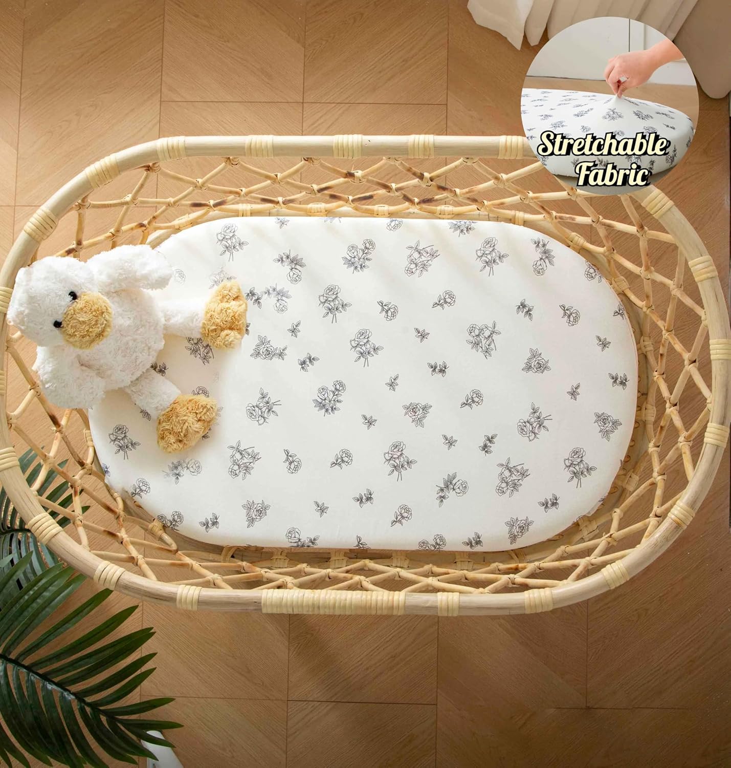 SDY Floral Bassinet Sheets 2pk Microfiber Jersey Bassinet Fitted Sheets for Boys Girls,for Rectangle, Round, Oval, Hourglass Mattress 32 "x 16"x 4"