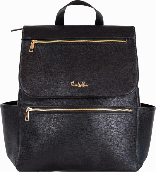 Premium Vegan Leather Diaper Bag Backpack – Large Designer Baby Bag, Stylish Diaper Backpack with Stroller & Crossbody Straps & Multiple Compartments (Black)