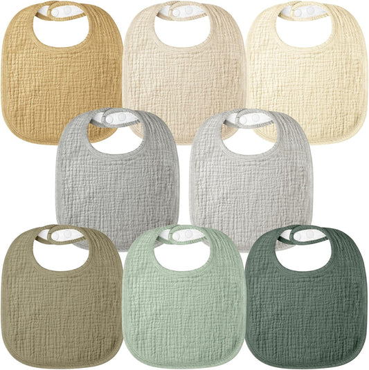 Bearmoss Muslin Baby Drooling Bibs 8 Pack, 100% Cotton Square Adjustable Bandana Bibs Gift for Baby Girls Boys Teething Drool