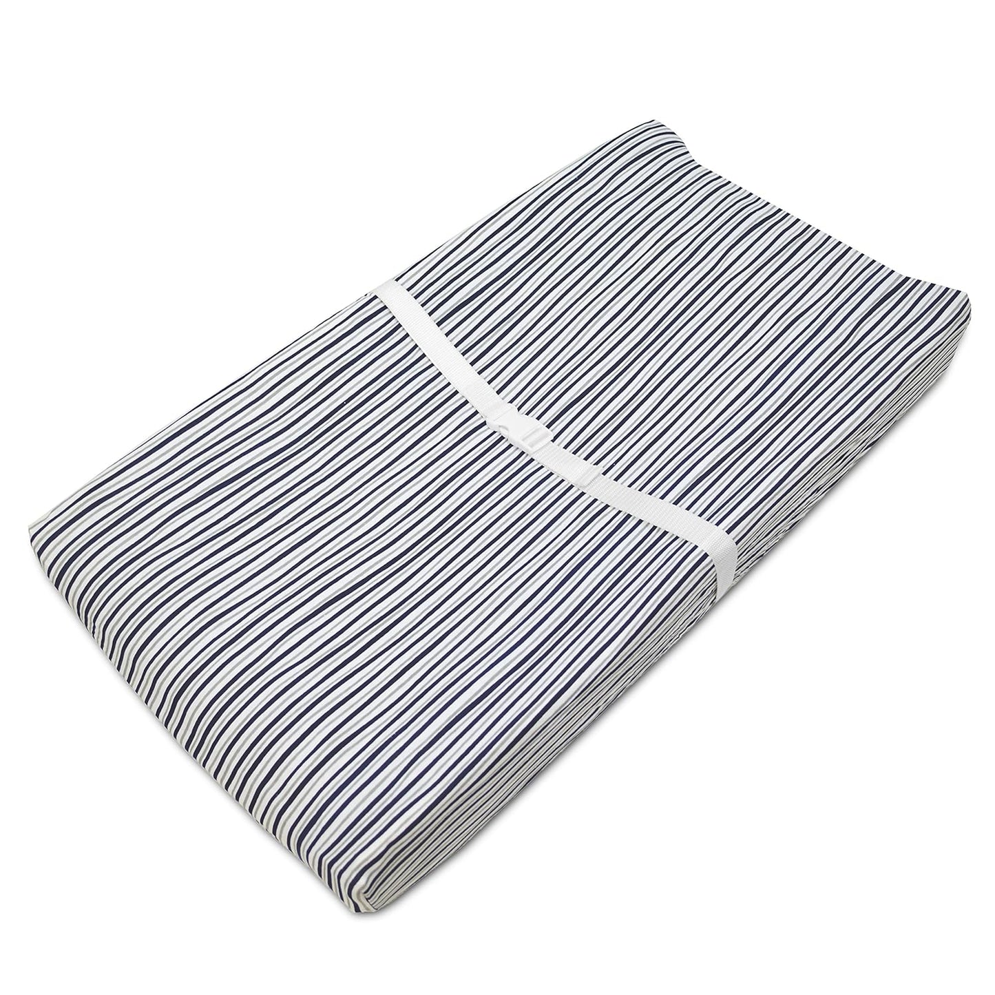 American Baby Company Printed 100% Cotton Knit Fitted Contoured Changing Table Pad Cover/Sheet - Compatible with Mika Micky Bassinet, Navy/Gray Funny Stripes, for Boys and Girls