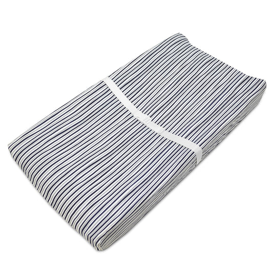American Baby Company Printed 100% Cotton Knit Fitted Contoured Changing Table Pad Cover/Sheet - Compatible with Mika Micky Bassinet, Navy/Gray Funny Stripes, for Boys and Girls
