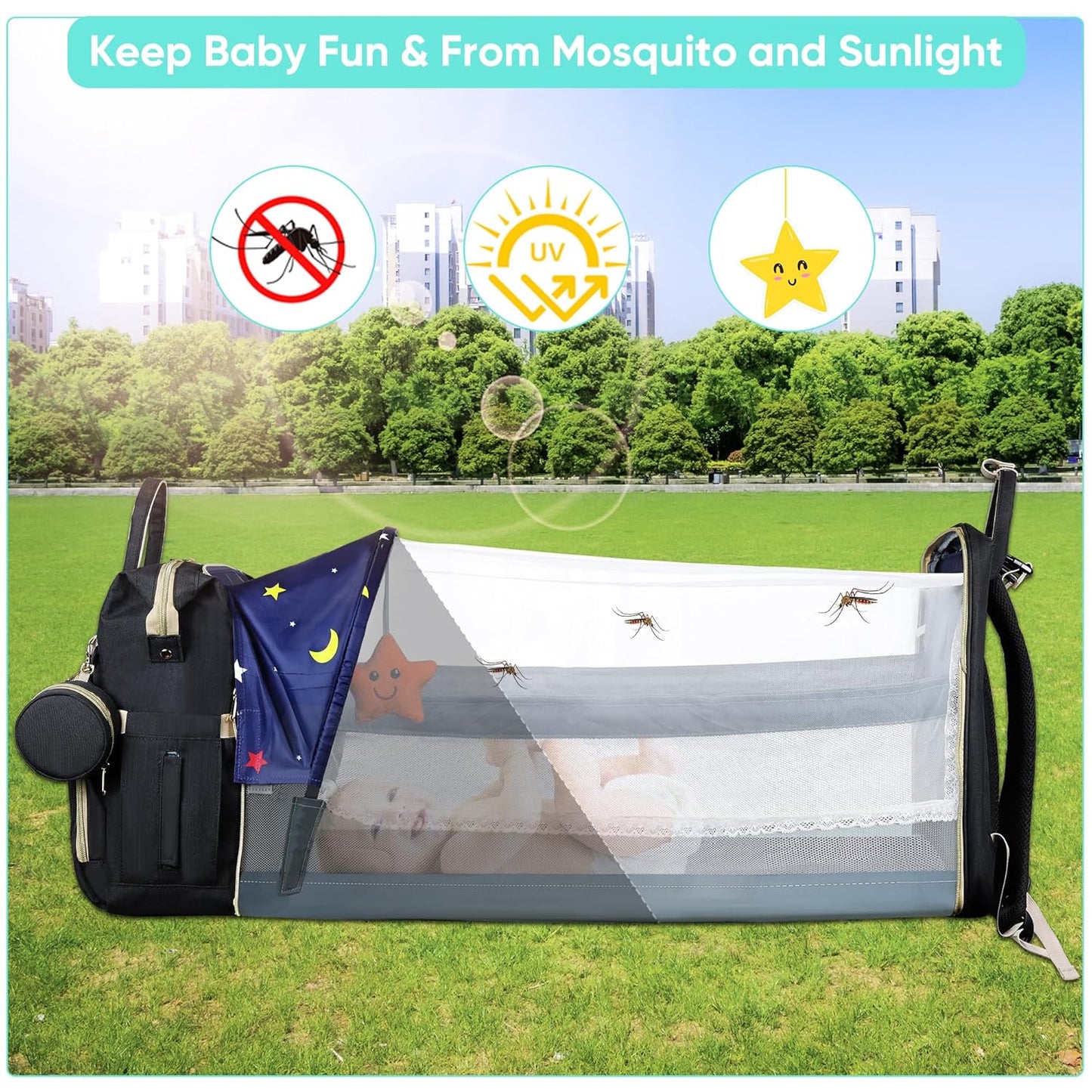 Diaper Bag Backpack for Mom and Dad, Large Capacity Baby Travel Bag with USB Charging Port, Waterproof Foldable Baby Bag for Boys and Girls, Stylish Maternity Backpack for Travel & Hospital，Black