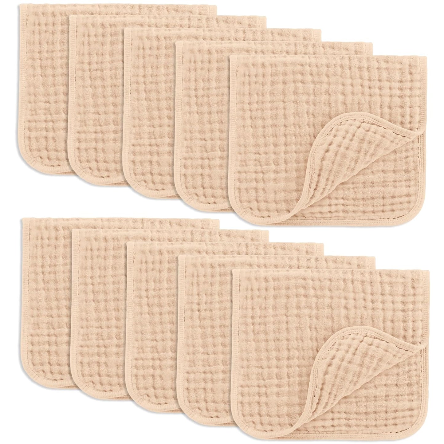 Comfy Cubs Muslin Burp Cloths 20" x 10", Pack of 10 - Large, 6-Layer, Ultra Absorbent 100% Cotton for Baby Drool and Messes - Soft, Safe & Gentle Baby Burp Cloths for Boys & Girls - Cream