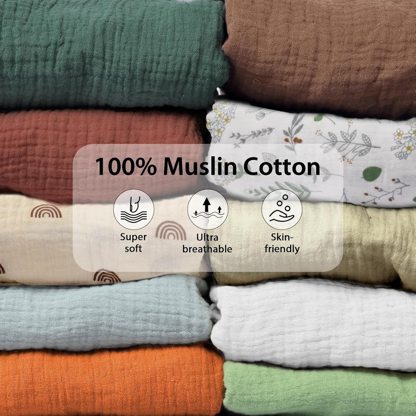 2 Pack Soft Muslin Baby Crib Sheets, 100% Cotton Breathable Double Layer Fitted Sheets for Standard Crib and Toddler Bed Mattresses 28x52 Inches, for Baby Girls and Boys (Brown & Rainbow
