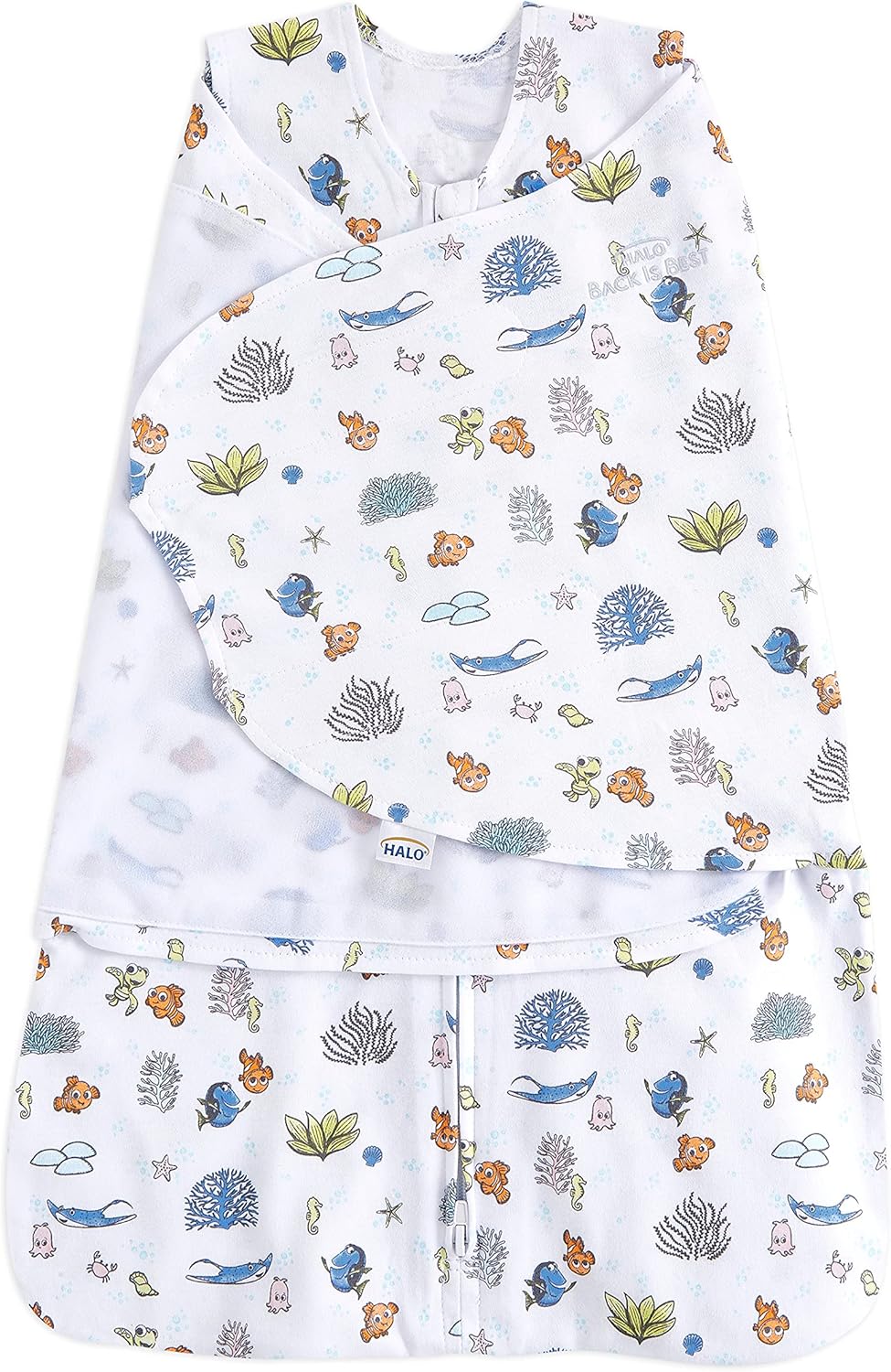 HALO Disney Baby Finding Nemo 100% Cotton Sleepsack Swaddle, 3-Way Adjustable Wearable Blanket, Great Barrier Reef, Small, 3-6 Months