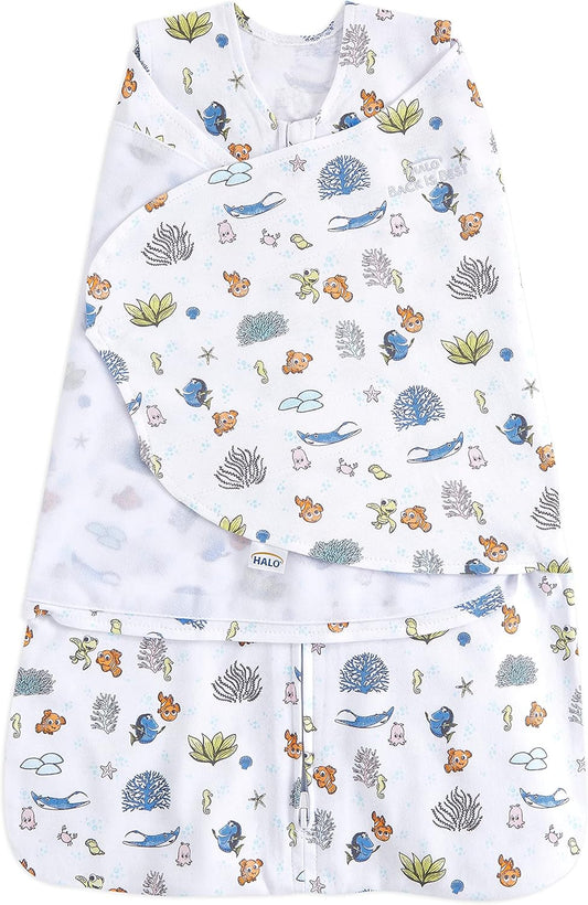 HALO Disney Baby Finding Nemo 100% Cotton Sleepsack Swaddle, 3-Way Adjustable Wearable Blanket, Great Barrier Reef, Small, 3-6 Months