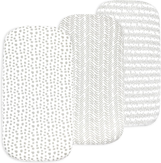 3-Pack Organic Fitted Bassinet Sheets, Compatible with Halo, Snoo, Graco, Dream On Me, Delta, and Other Standard Size Bassinets - Fits Oval, Hourglass, & Rectangle Shapes (Size 32 x 16 x 4 Inches)