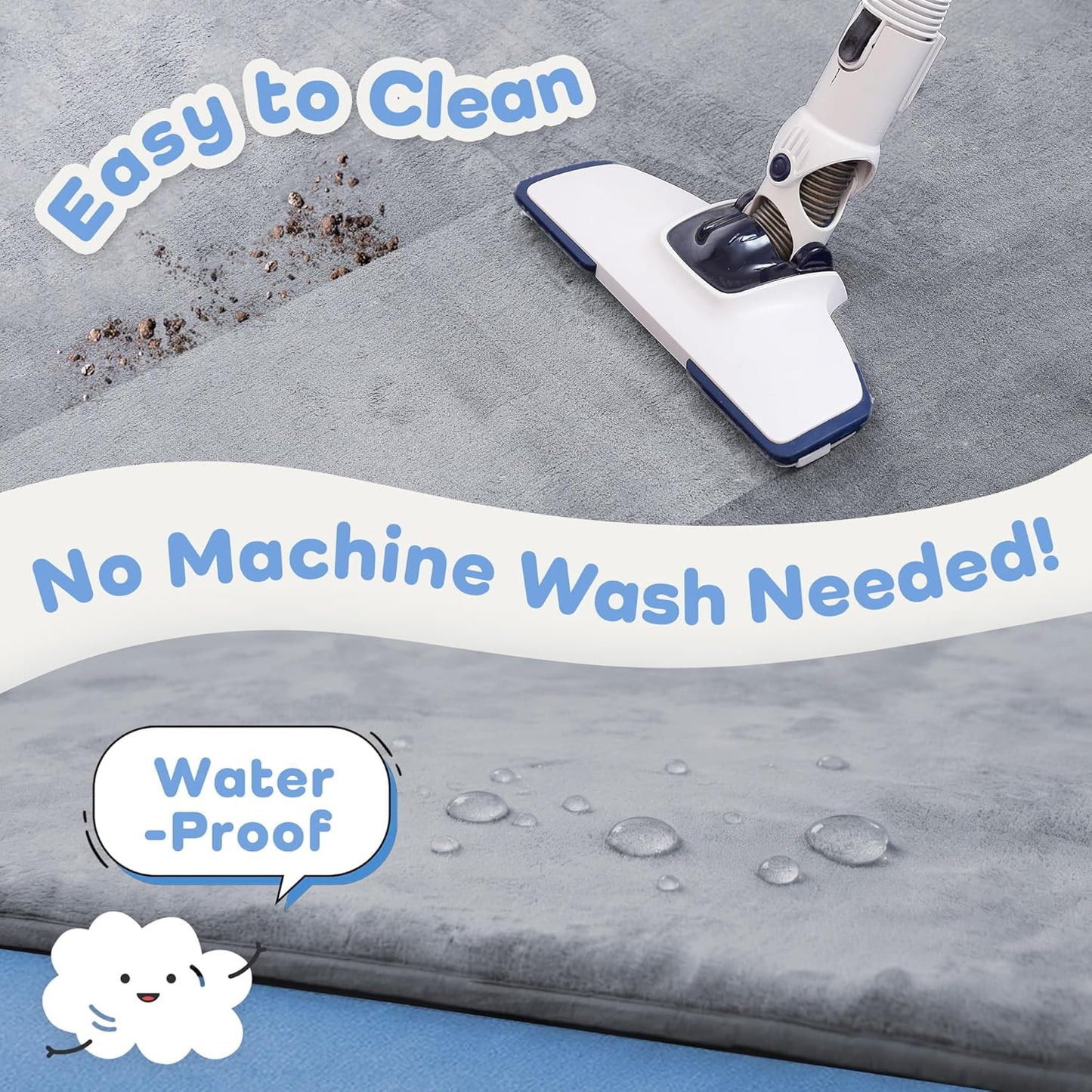 1.3" Thick Baby Floor Play Mat 50x74, Basic Padded Foam Mat for Tummy Time Crawling, Non Slip Cushioned for Babies Toddlers Infants Kids (Light Grey)