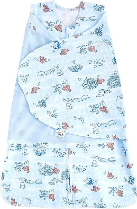HALO Disney Baby Finding Nemo 100% Cotton Sleepsack Swaddle, 3-Way Adjustable Wearable Blanket, TOG 1.5, Nemo Tie Dye, Small, 3-6 Months