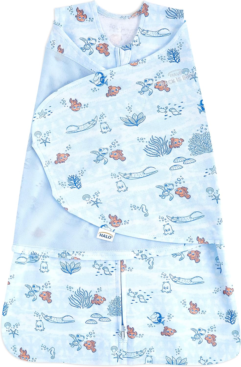 HALO Disney Baby Finding Nemo 100% Cotton Sleepsack Swaddle, 3-Way Adjustable Wearable Blanket, Nemo Tie Dye, Newborn, 0-3 Months