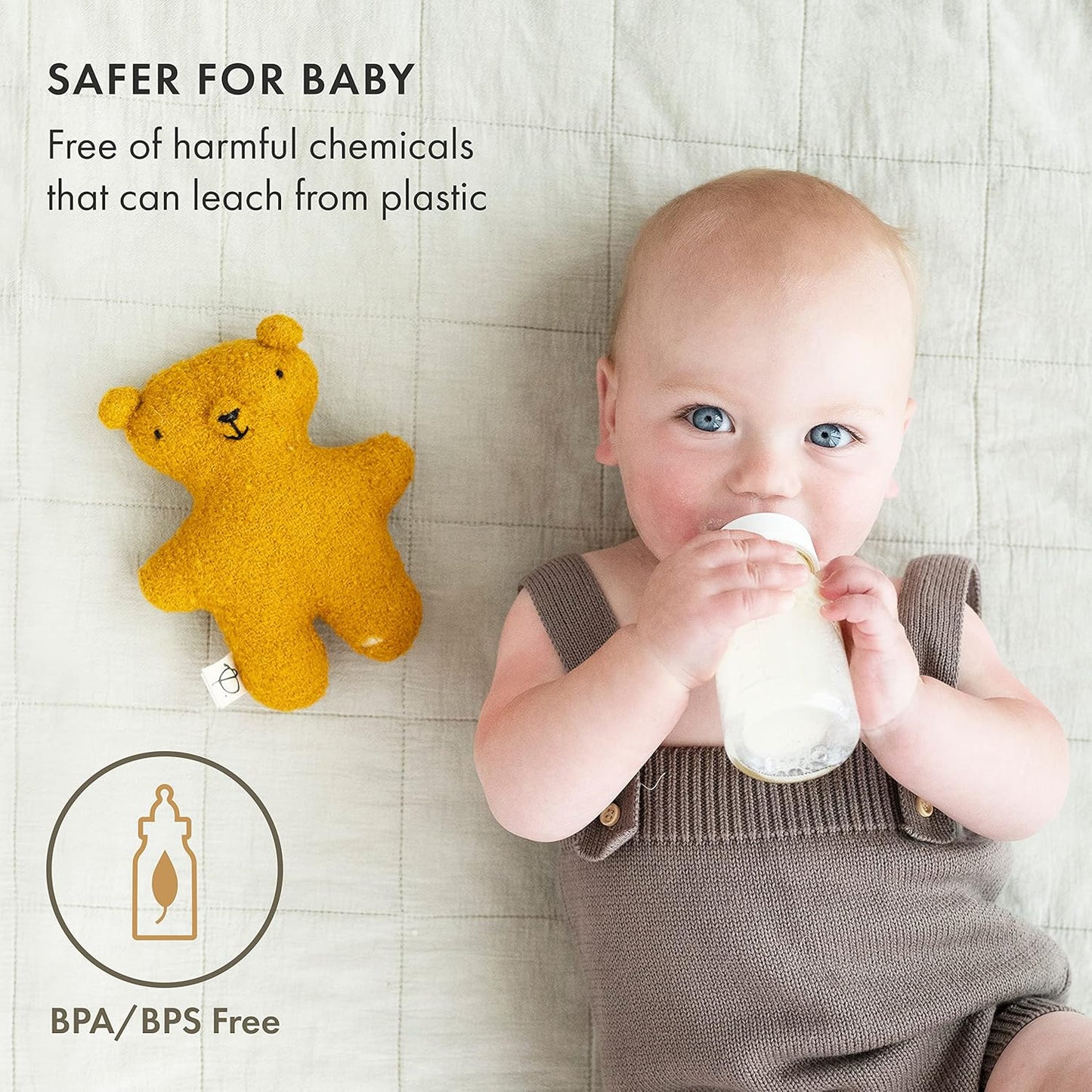 Natursutten Glass Baby Bottles 8 oz and 4 oz - Anti-Colic Baby Bottles for Breastfeeding Babies, Suitable for Boiling and Freezing - Bottles with Natural Rubber, Slow Flow Nipples for Newborn Babies