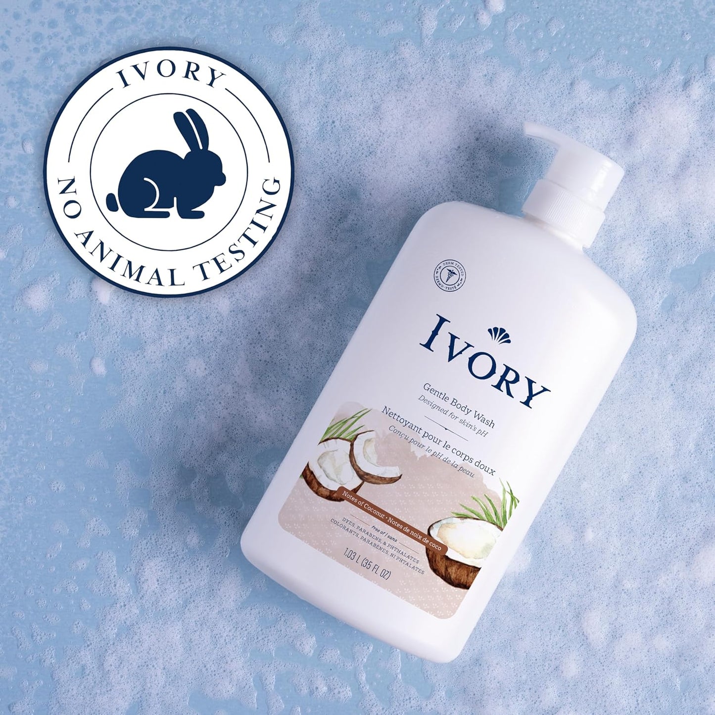 Ivory Body Wash, Designed for the Whole Family, Gentle Formula, Free of Dyes Heavy Perfumes Parabens Phthalates & Silicones, Coconut Scent, 35 oz