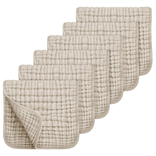 Looxii Muslin Burp Cloths 6 Pack - 20" x 10" - Ultra Soft & Absorbent, 6-Layer 100% Cotton for Spit Up & Drool- Gentle Neutral Burping Cloths, Baby Newborn Essentials Gifts for Boys Girls, Apricot
