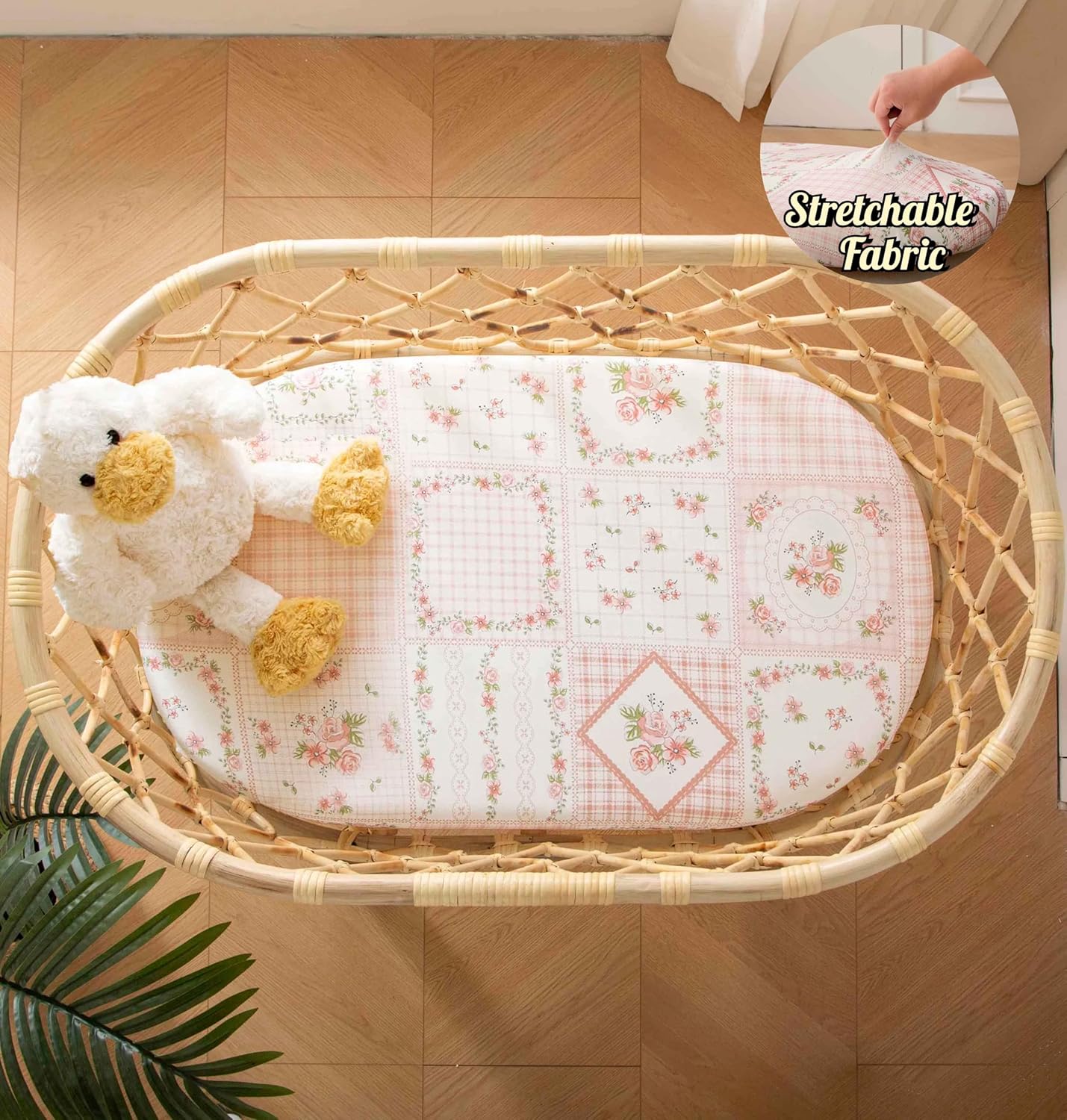 SDY Floral Baby Bassinet Sheets Set 2 Pack,Soft Bassinet Fitted Sheets for Boys Girls,Universal Fit for Bassinets Baby Cradle Moses Basket Oval Rectangle Mattress Set 32 * 16 * 4 inches (Pink Floral)