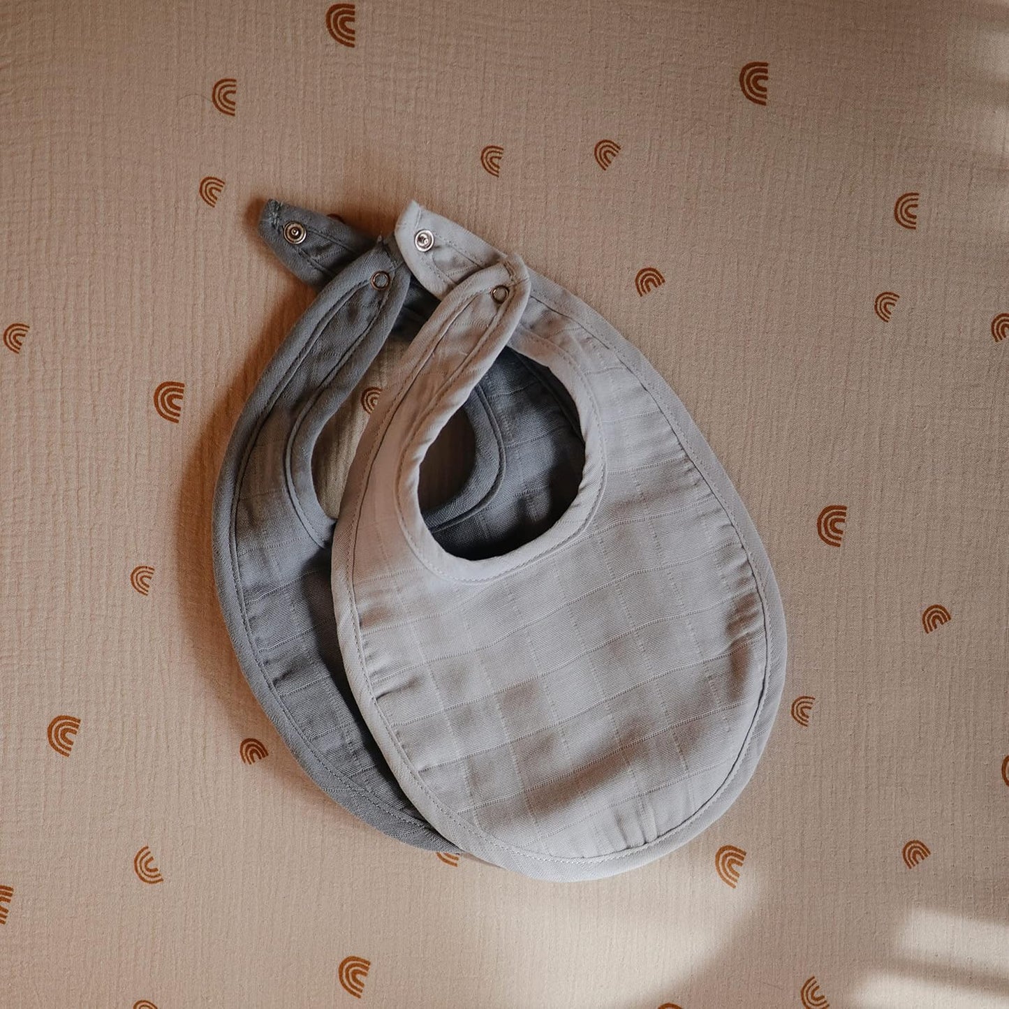 mushie Muslin Baby Bib | Soft Cotton for Infant Drips, Drools & Feedings | Adjustable Fit | 2 Pack