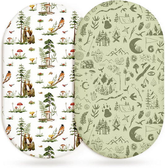 Bassinet Sheets for Baby Girls Boys 2 Pack, Fitted Baby Mattress Sheet for Rectangle, Oval, Hourglass Bassinet Mattress, Breathable Cozy & Universal Fit (Bear Tracks)