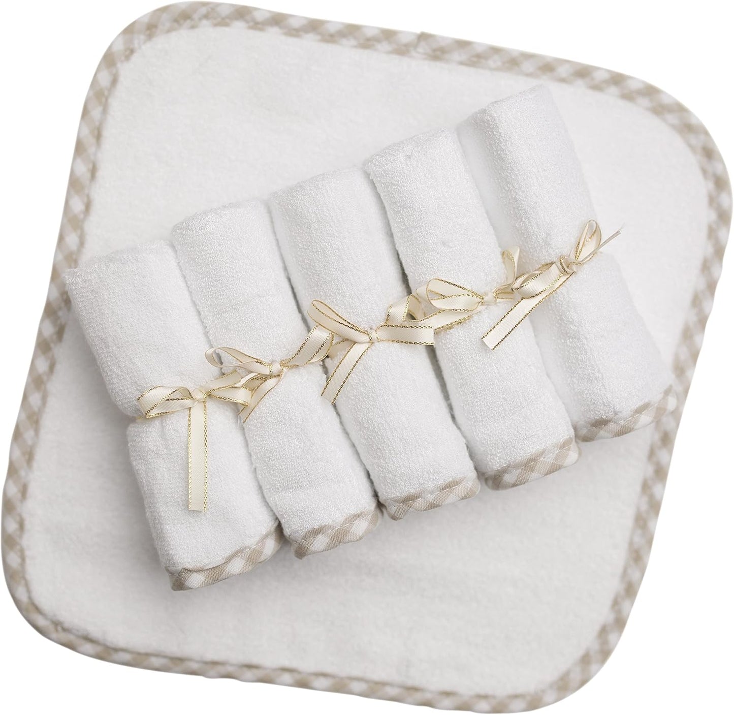 Channing & Yates Premium Boutique Hooded Baby Towels and 6 Washcloth Set - Organic Viscose Made from Bamboo Baby Towel with Hood Gift Bundle (Beige Set)