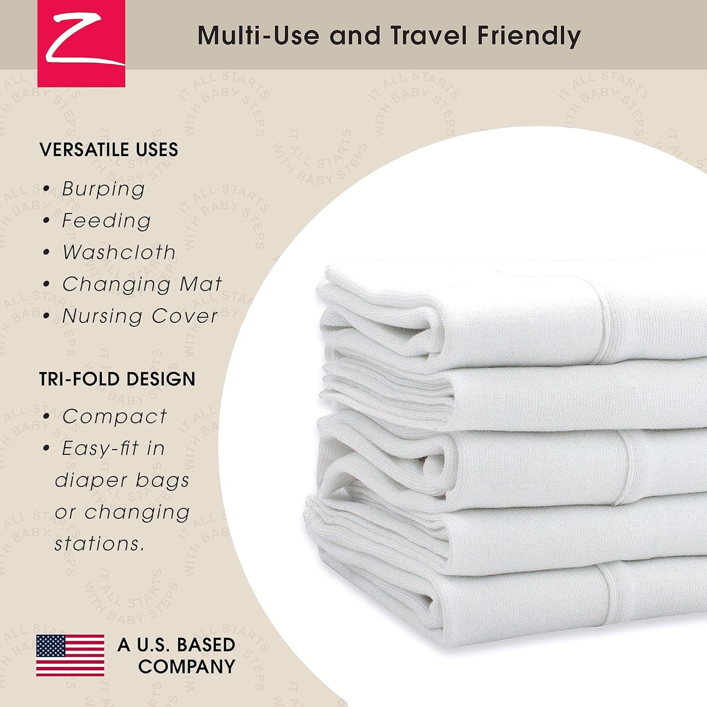 Zutano 5-Pack Organic Burp Cloths for Baby Girl & Boy, Large Cotton Burping Cloths for Babies | Absorbent Baby Spit-Up Rags | Gender Neutral Burp Clothes | Newborn Essentials, Solid White