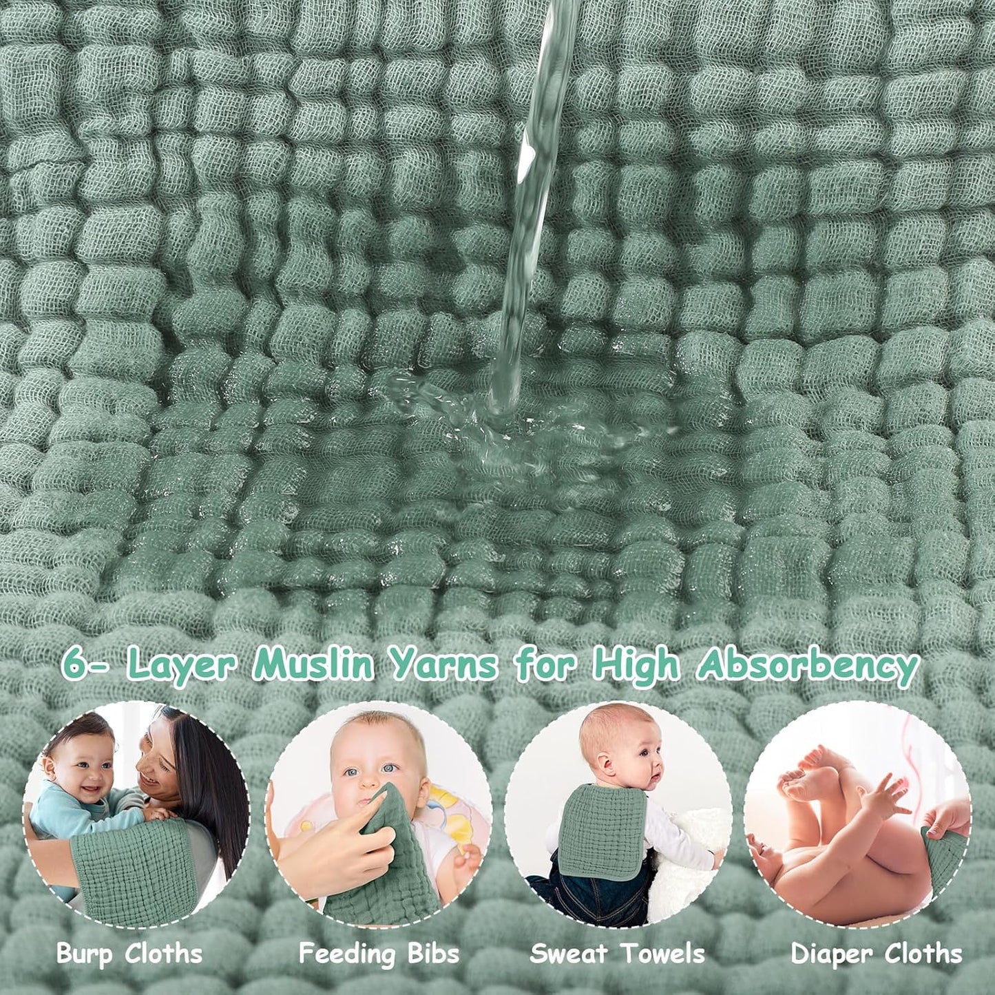 Looxii Muslin Burp Cloths 100% Cotton Muslin Cloths 12 Pack Large 20''x10'' Extra Soft and Absorbent Baby Burping Cloth for Boys and Girls (Apricot+DarkGreen)