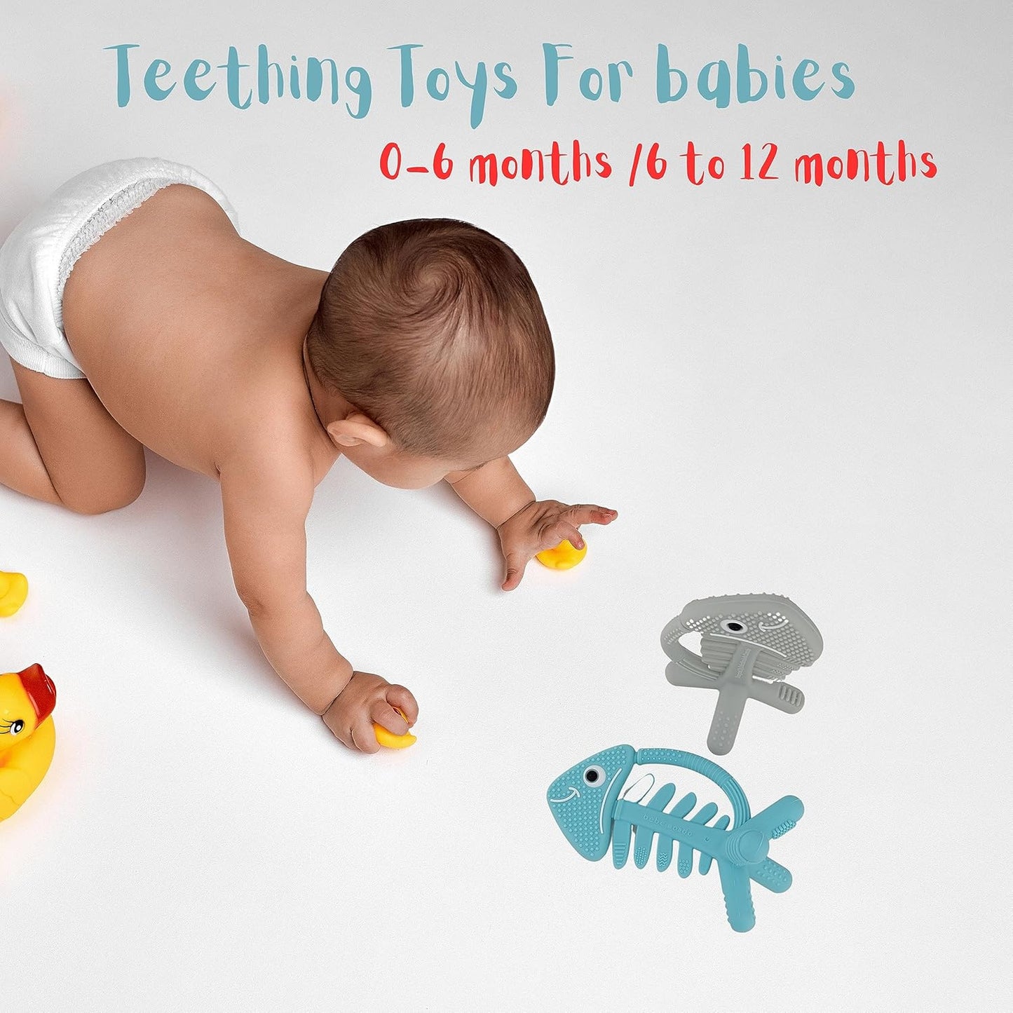3in1 Infant Toys, Baby Teething Toys 0-3-6-12 Months, Teethers for Babies 3-6 6-12 Months for Teething Relief,Baby Gift,Silicone,Sensory Toys 0-6 Months,USA Patent Pending,Fish,Turquoise