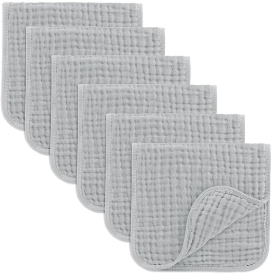 Comfy Cubs Muslin Burp Cloths 20" x 10", Pack of 6 - Large, 6-Layer, Ultra Absorbent 100% Cotton for Baby Drool and Messes - Soft, Safe & Gentle Baby Burp Cloths Set for Boys & Girls - Heather Blue