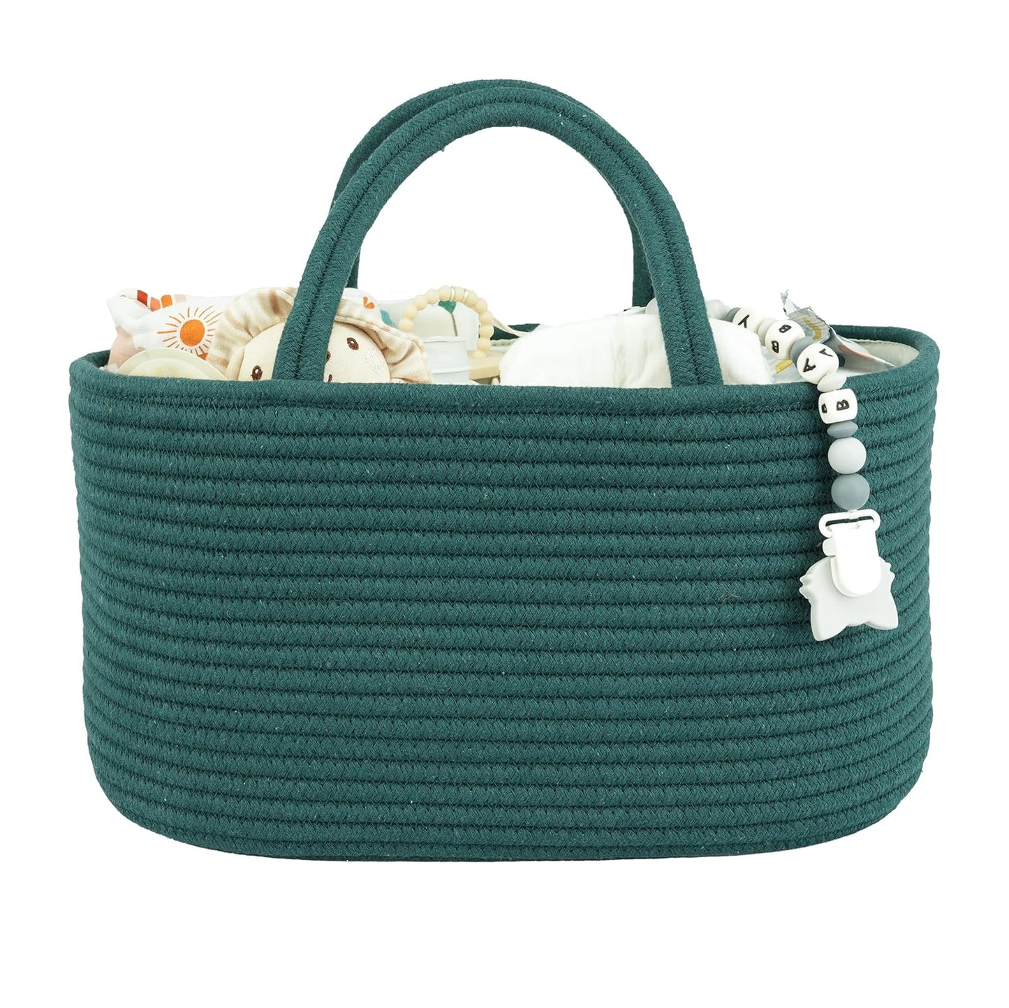 Large Baby Diaper Caddy Organizer for Girl Boy Rope Nursery Storage Bin Basket Portable Holder Tote Bag for Changing Table Car Travel Baby Shower Gifts basket dark green