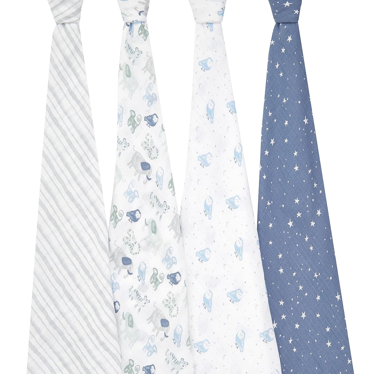 aden + anais Essentials Swaddle Blanket, Boutique Muslin Blankets for Girls & Boys, Baby Receiving Swaddles, Ideal Newborn & Infant Swaddling Set, Perfect Shower Gifts, 4 Pack, Time to Dream