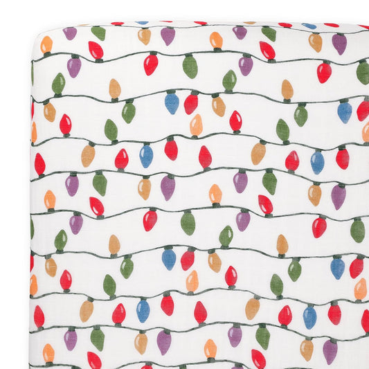 Little Unicorn Fitted Crib Sheet | 100% Cotton Muslin | Super Soft | Sized for Standard Baby Crib & Toddler Mattress | Machine Washable | 52” x 28” x 6” (Christmas Bulbs)