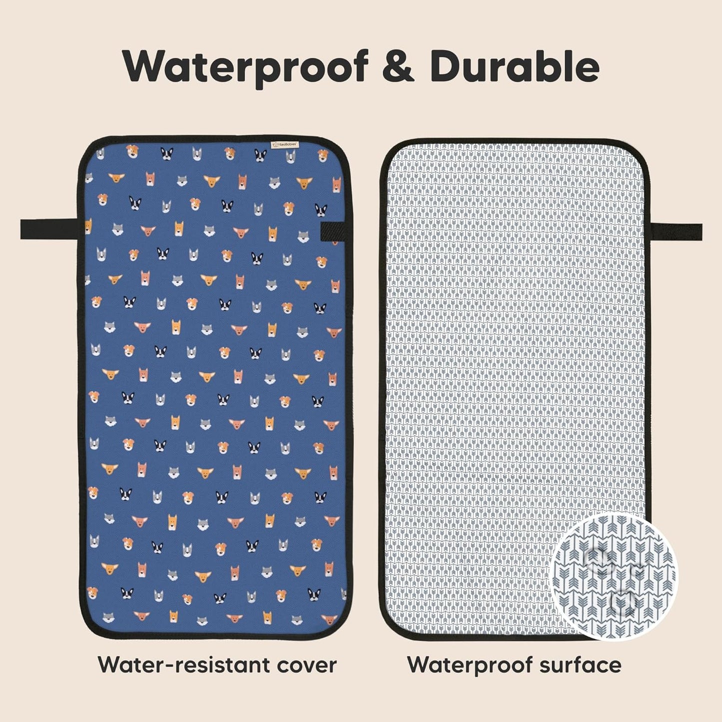 KeaBabies Portable Diaper Changing Pad, Easy Wipe Clean - Foldable Waterproof Baby Changing Mat for Diaper Bag, Compact, Lightweight, 25x13 Newborn, Infant, Baby Changer Travel Essential (Pets & Paws)