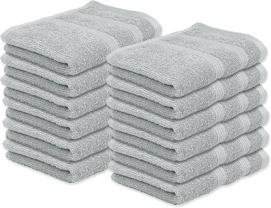 Kaufman - Premium Washcloth Set of 12 (13x13 Inches) 100% Cotton Ring Spun, Highly Absorbent, Durable and Ultra Soft Feel Wash Cloths Essential for Bathroom, Spa, Gym, and Face Towel (12PK)