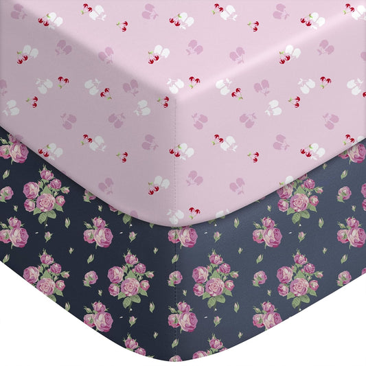Yoofoss Baby Crib Sheets for Boys Girls, Fitted Crib Sheet 2 Pack for Standard Crib and Toddler Mattress, Super Soft Microfiber Baby Sheet 28x52x8in(Pink+Cherry)
