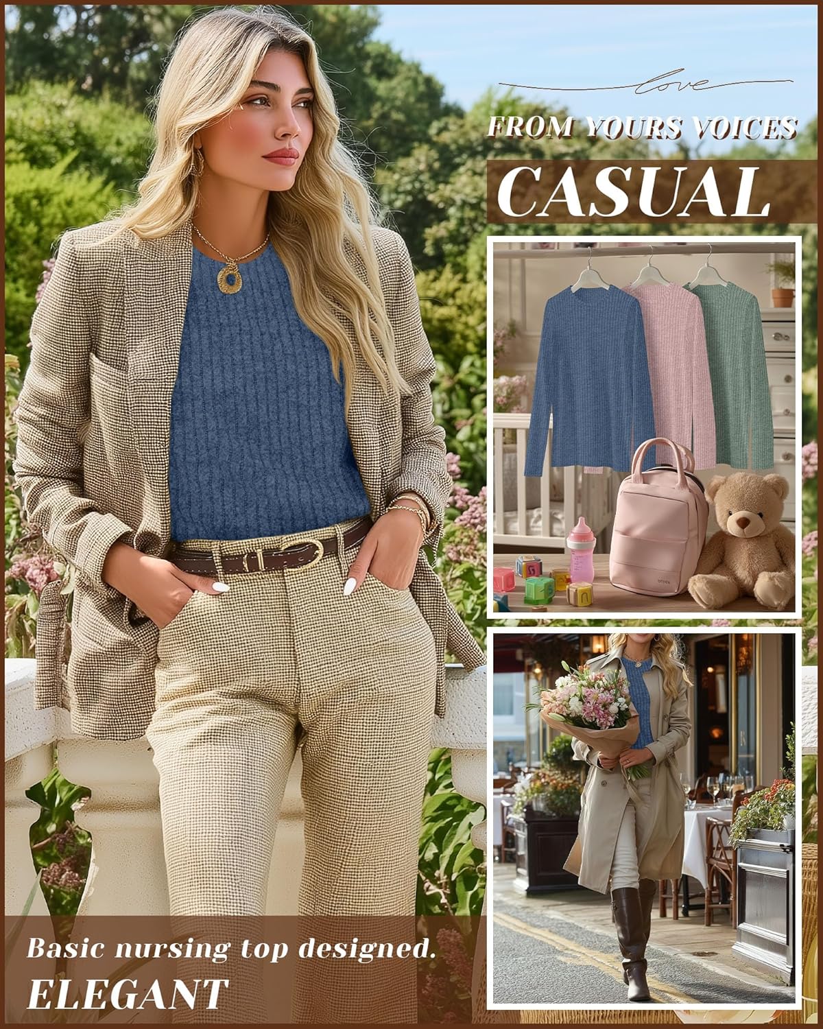 3 Pack Women's Nursing Long Sleeve Tops Breastfeeding Thermal Sweaters with Hidden Zipper Maternity Ribbed Shirts