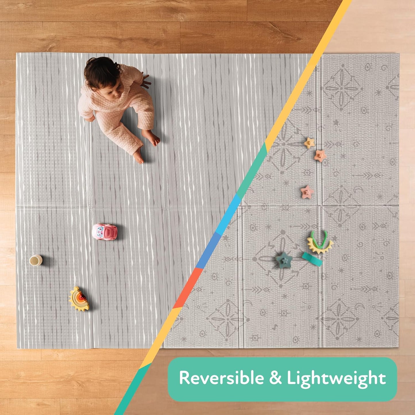 Nuby Reversible Baby Floor Mat, 77" x 58" - Foldable and Lightweight Infant Play Mat - Easy Storage and Travel - Graceful Gray