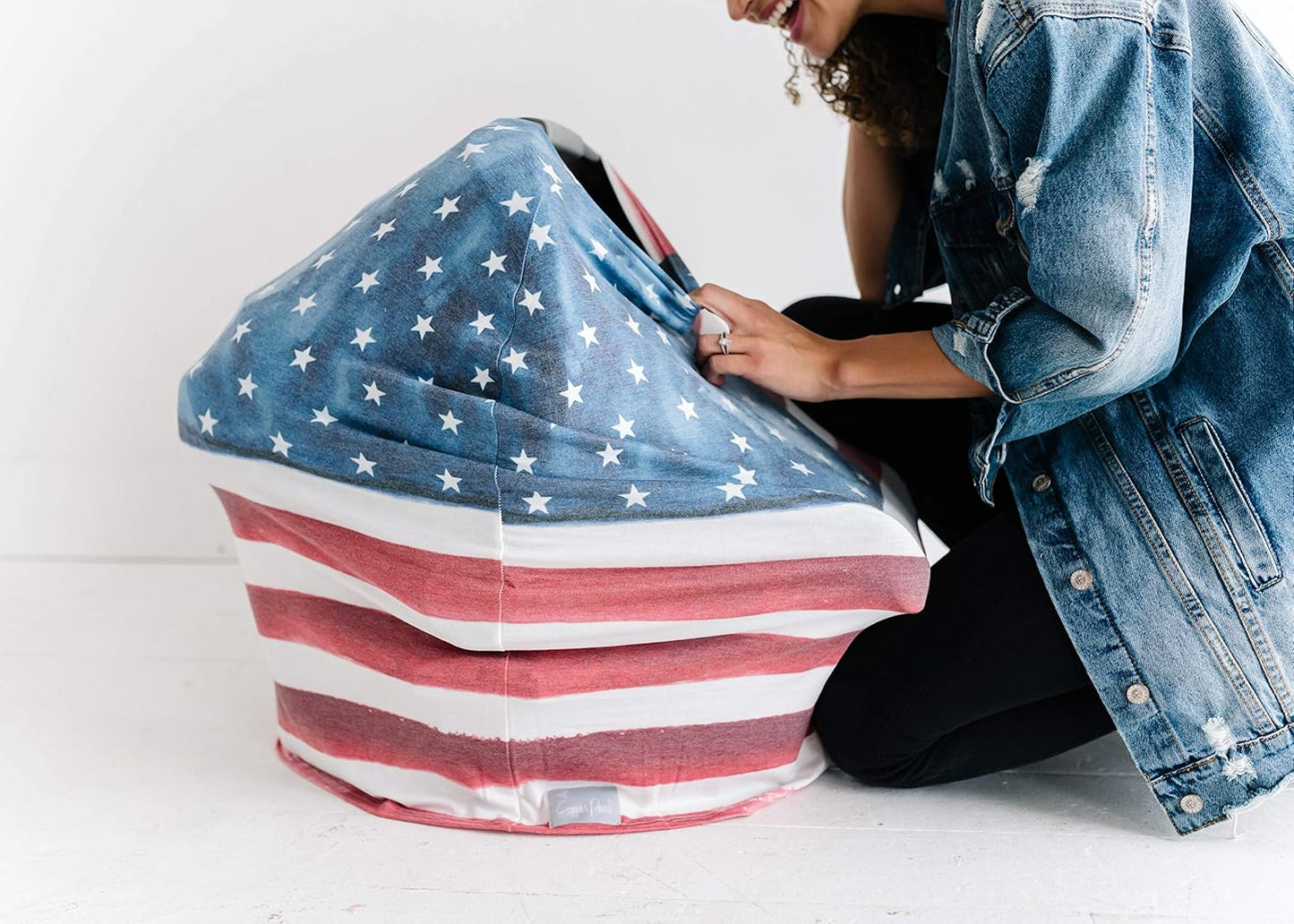 Baby Car Seat Cover Canopy and Nursing Cover Multi-Use Stretchy 5 in 1 Gift "Patriot" by Copper Pearl