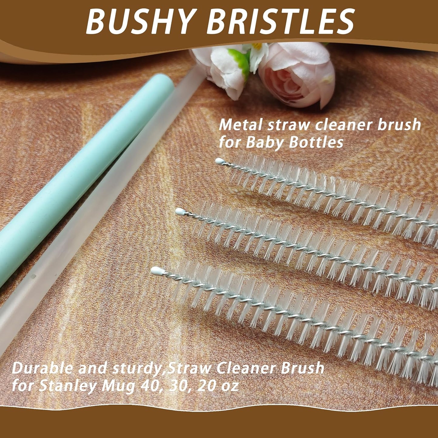 Straw Cleaner for Baby Bottles,Stanley Straw Cleaner Brush for 20/30/40oz Stanley Mugs,Straw Cleaner Brush with Bushy Bristles,Straw Brush Cleaner for Various Straws and Hummingbird Feeders(3 Pack).