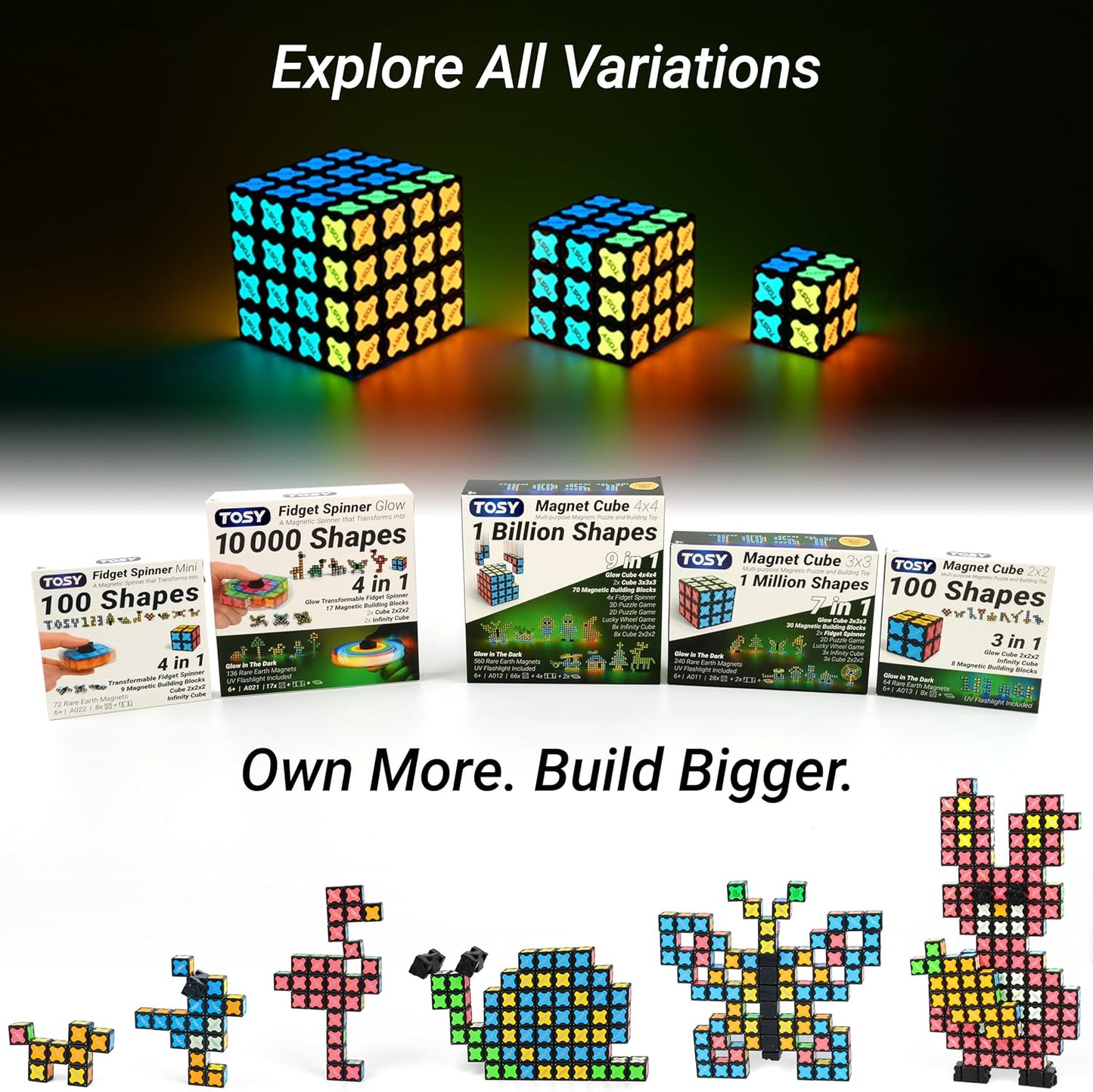 TOSY Magnet Cube 3x3 - 30 Blocks, 240 Magnets, Multipurpose: Creative Building Blocks, Transformable Fidget Spinner, Puzzle/Infinity Cube, Christmas Stocking Stuffers Gift for Kids, Glowing STEM Toy