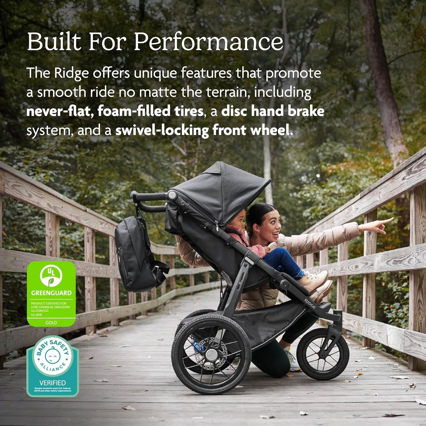 UPPAbaby Ridge Jogging Stroller/Durable Performance Jogger with Never-Flat Tires/Built for Walking, Running, Hiking/Water Bottle Holder & Basket Cover Included/Gwen (Green Mélange/Carbon Frame)