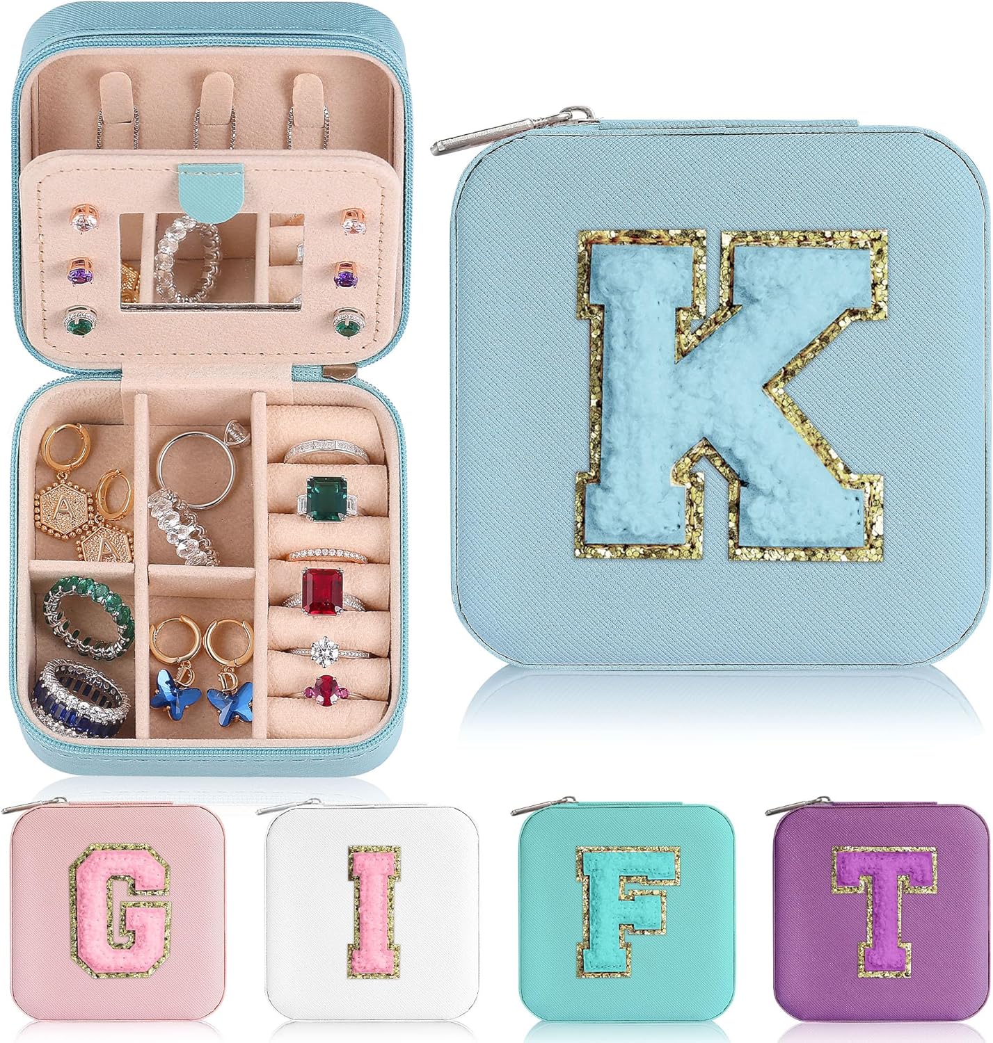 Parima Gifts for Mom from Daughter - Mothers Day Gift Jewelry Case Jewelry Boxes for Mom Birthday Gift for Mother Travel Gift for Women - Letter K, Sky Blue