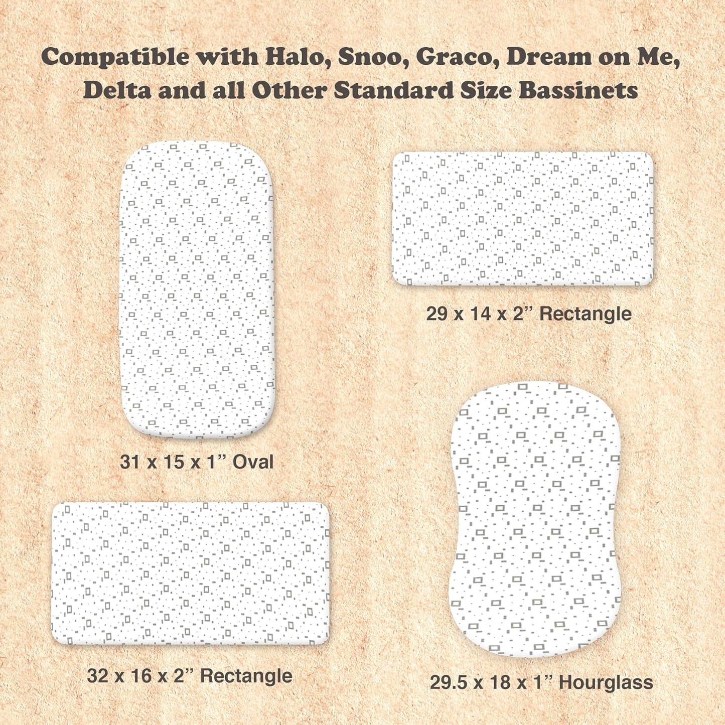 2-Pack Organic Fitted Bassinet Sheets, Compatible with Halo, Snoo, Graco, Dream On Me, Delta, and Other Standard Size Bassinets - Fits Oval, Hourglass, & Rectangle Shapes (Size 32 x 16 x 4 Inches)